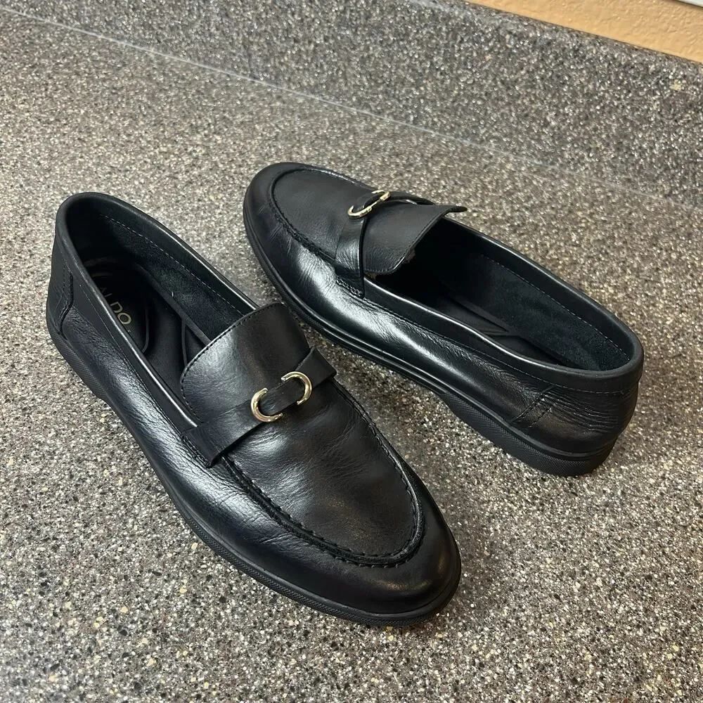 Aldo Pillow Walk Comfort Casual Shoes Black Leather Womens Size 10 Slip On Flats